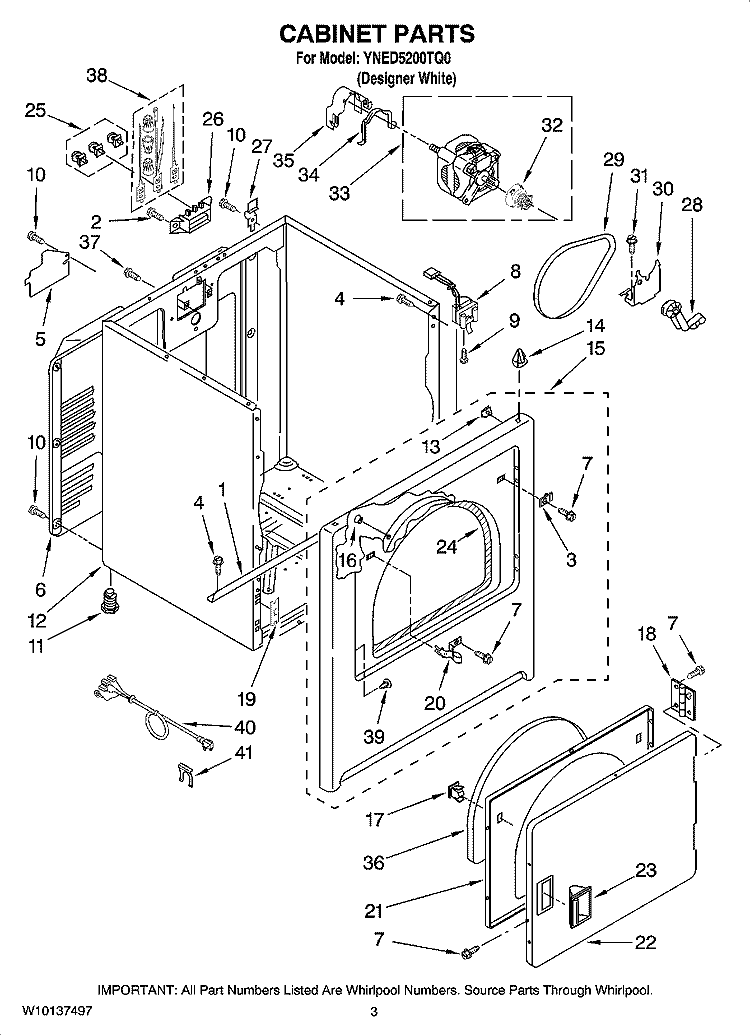CABINET PARTS Diagram and Parts List for YNED5200TQ0  Amana Dryer