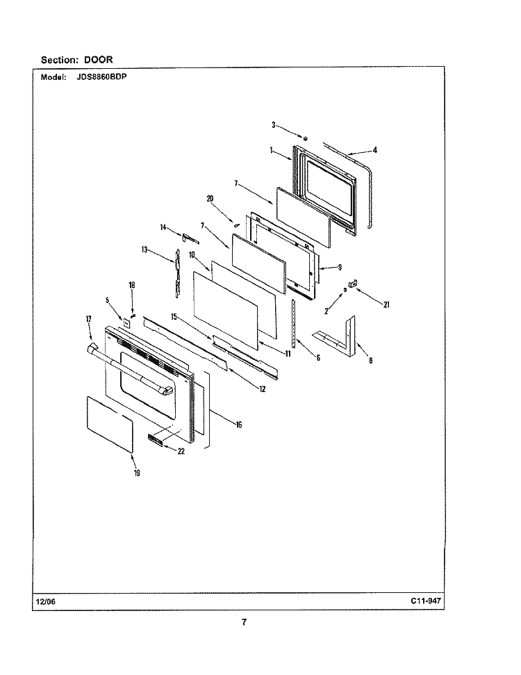DOOR Diagram and Parts List for JDS8860BDP  Jenn-Air Range