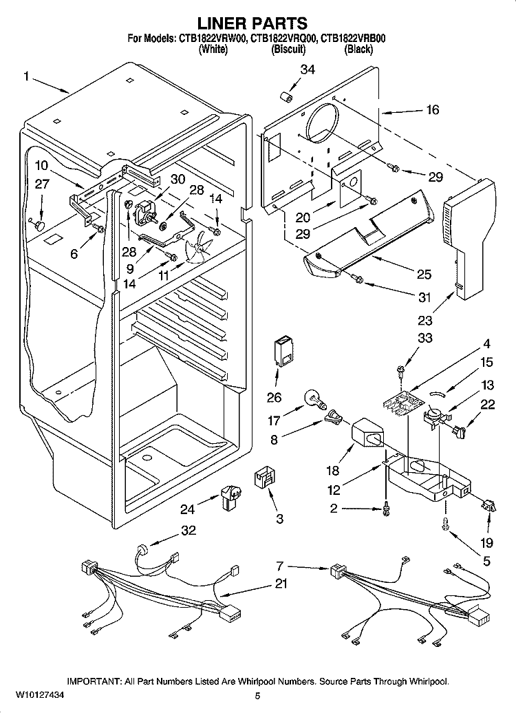 LINER PARTS Diagram and Parts List for CTB1822VRW00  Magic Chef Refrigerator