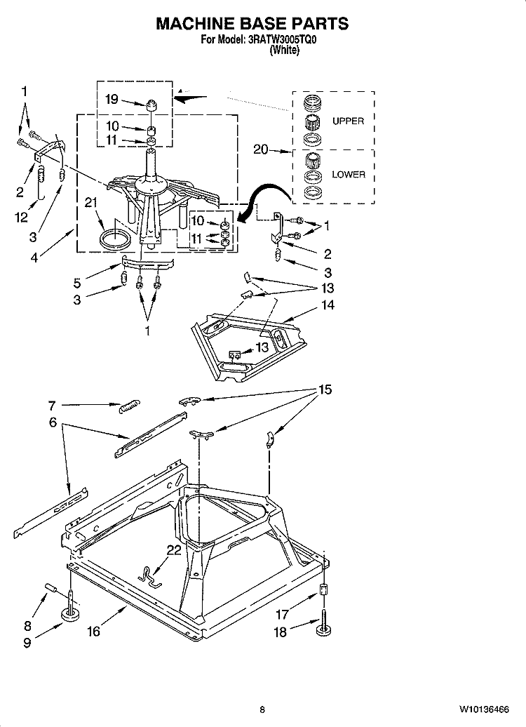 MACHINE BASE PARTS Diagram and Parts List for 3RATW3005TQ0  Admiral Washer