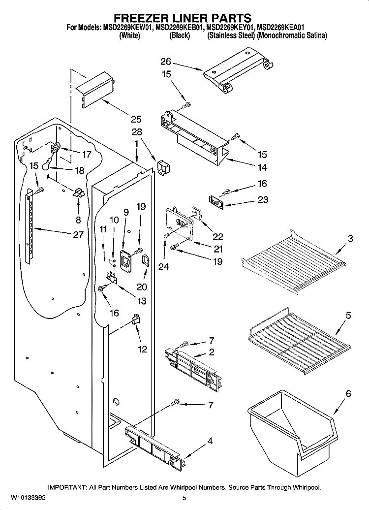 FREEZER LINER PARTS Diagram and Parts List for MSD2269KEW01  Maytag Refrigerator