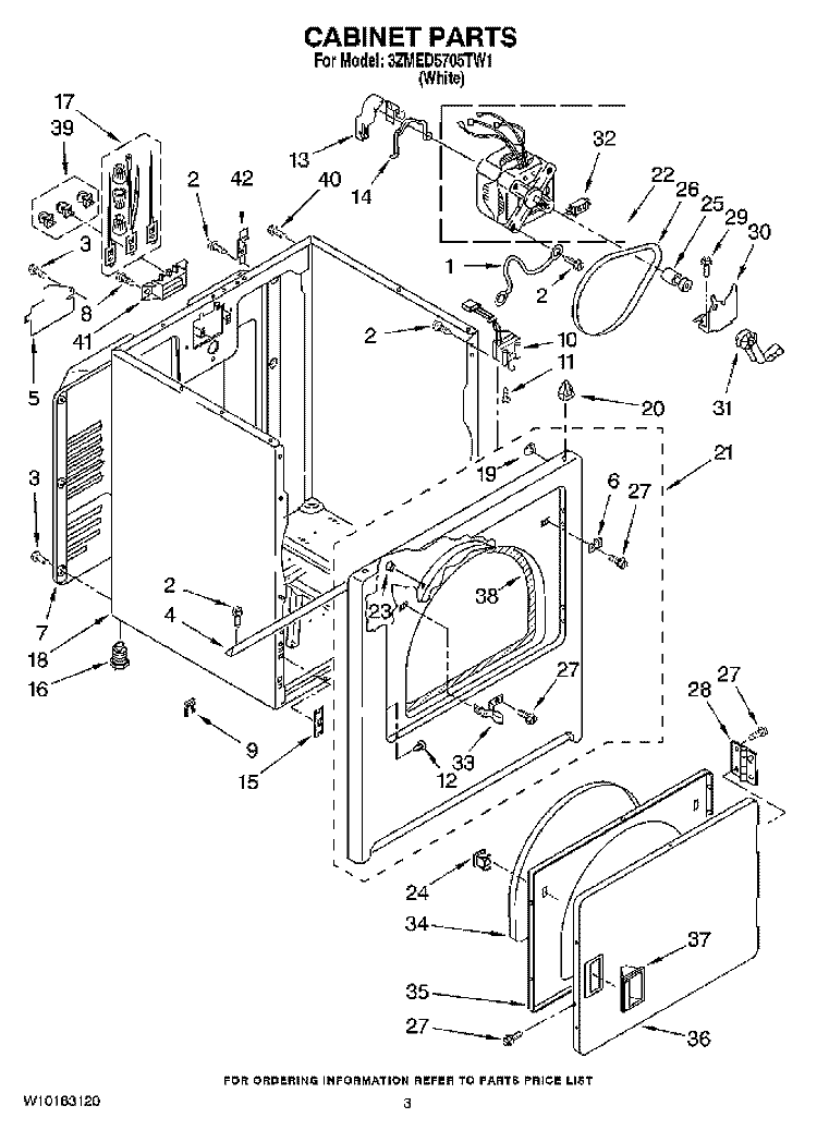 CABINET PARTS Diagram and Parts List for 3ZMED5705TW1  Maytag Dryer