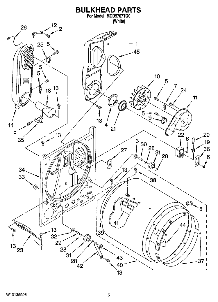 BULKHEAD PARTS Diagram and Parts List for MGD5707TQ0  Maytag Dryer