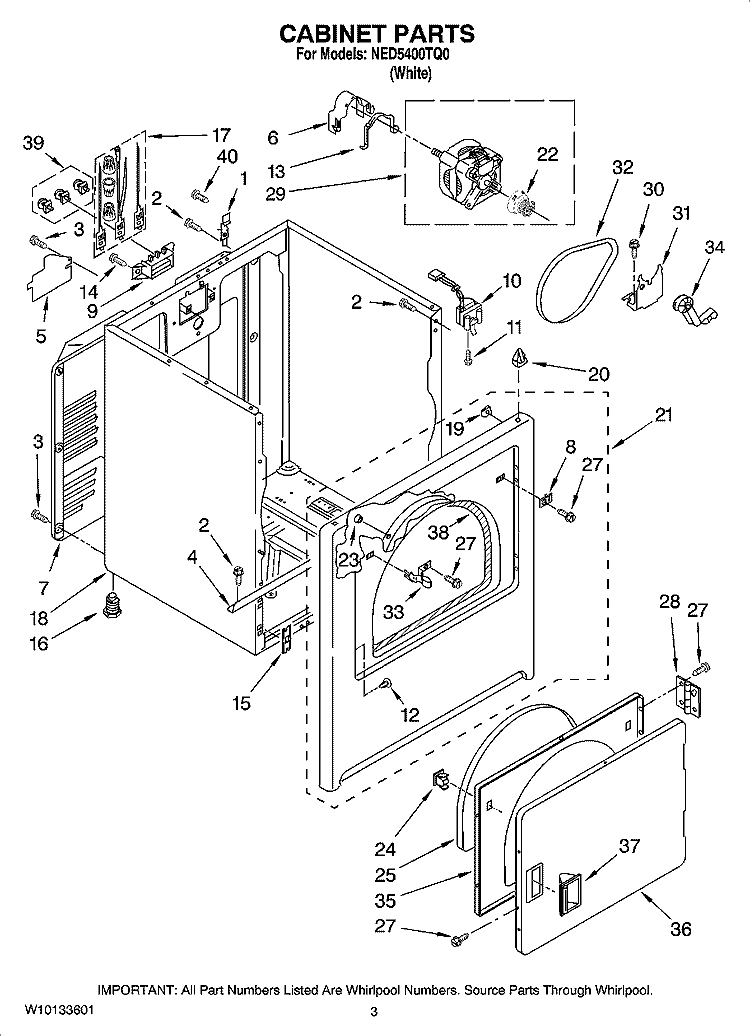 CABINET PARTS Diagram and Parts List for NED5400TQ0  Amana Dryer