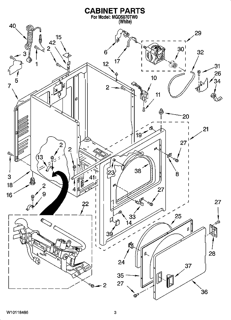 CABINET PARTS Diagram and Parts List for MGD5870TW0  Maytag Dryer