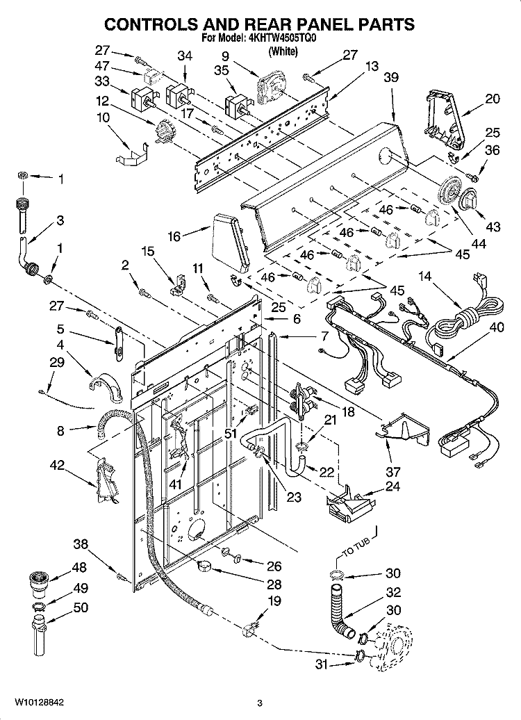 CONTROLS AND REAR PANEL PARTS Diagram and Parts List for 4KHTW4505TQ0  Magic Chef Washer