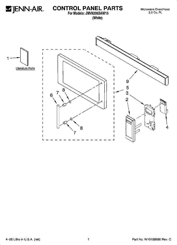 CONTROL PANEL PARTS Diagram and Parts List for JMV8208BAW15  Jenn-Air Microwave