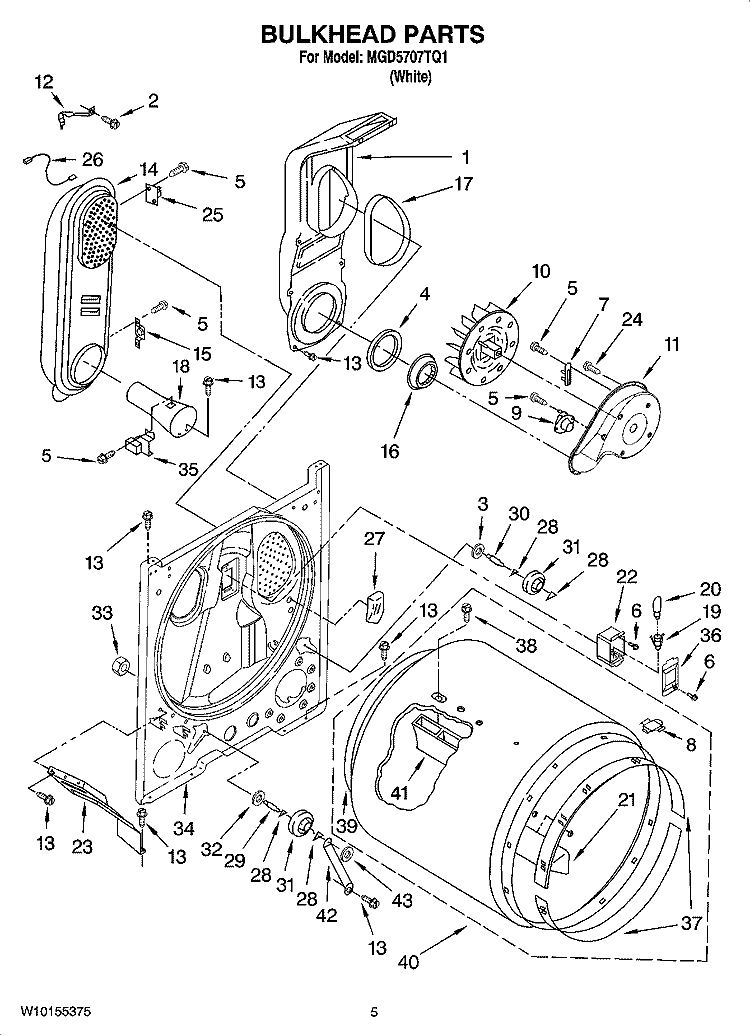BULKHEAD PARTS Diagram and Parts List for MGD5707TQ1  Maytag Dryer
