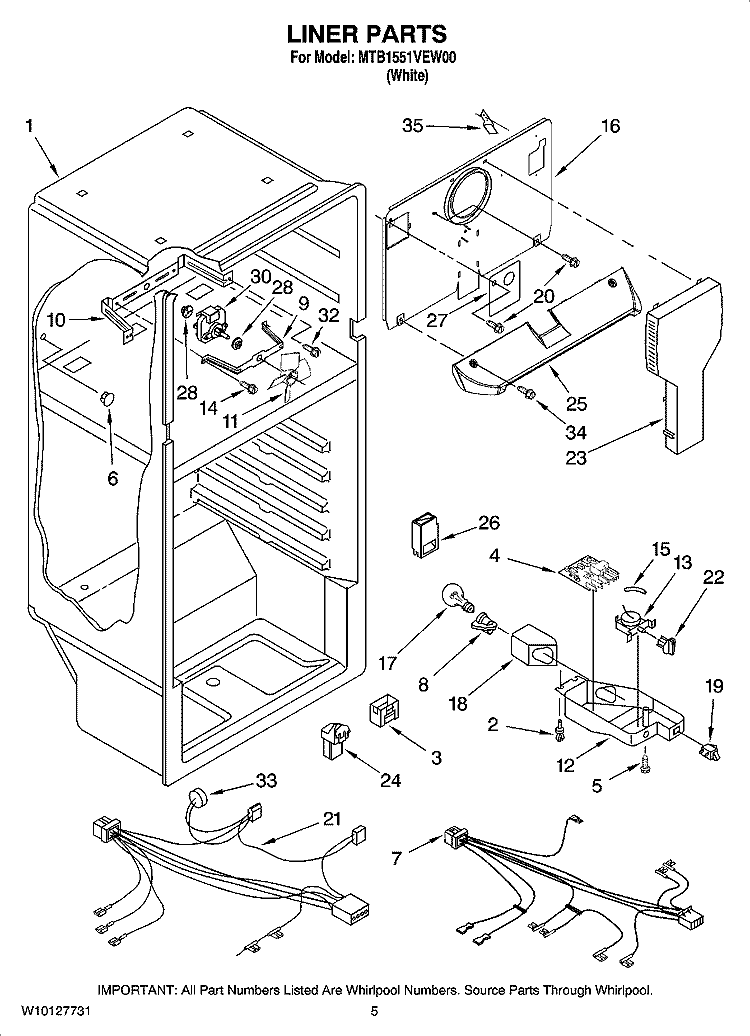 LINER PARTS Diagram and Parts List for MTB1551VEW00  Maytag Refrigerator