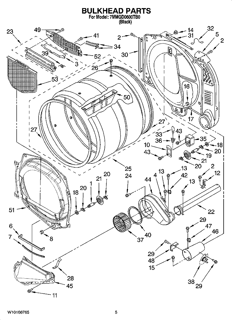 BULKHEAD PARTS Diagram and Parts List for 7MMGD0600TB0  Maytag Dryer