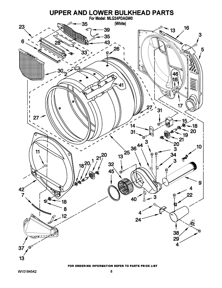 UPPER AND LOWER BULKHEAD PARTS Diagram and Parts List for MLG24PDAGW0  Maytag Dryer
