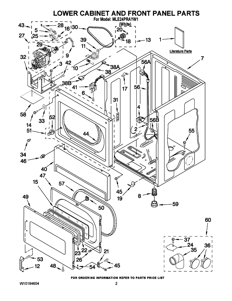 LOWER CABINET AND FRONT PANEL PARTS Diagram and Parts List for MLE24PRAYW1  Maytag Dryer