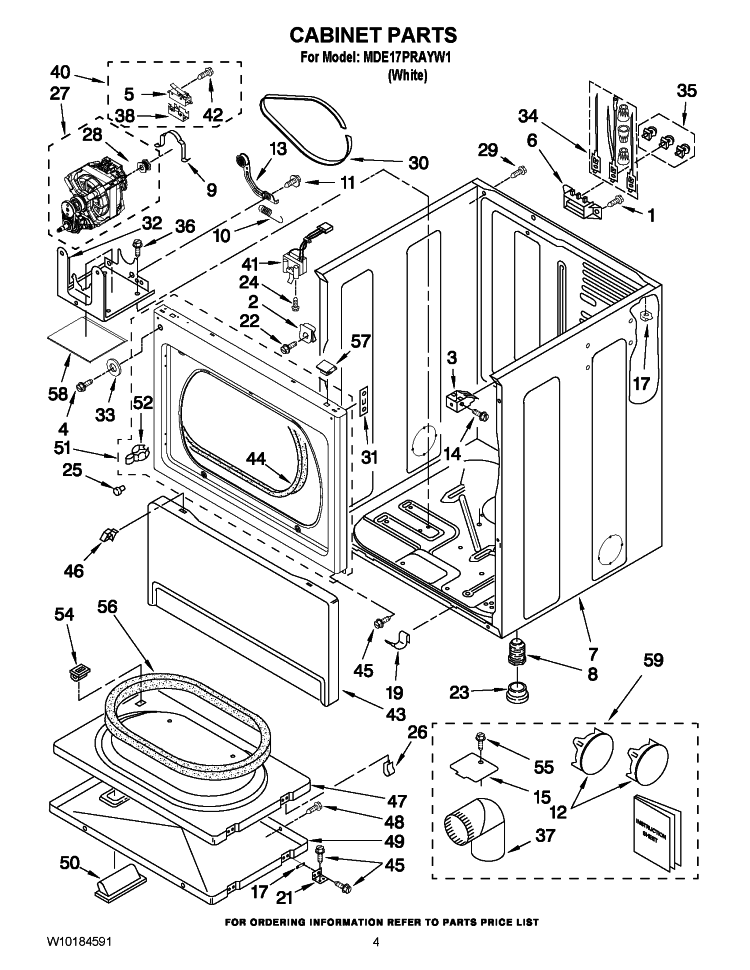 CABINET PARTS Diagram and Parts List for MDE17PRAYW1  Maytag Dryer