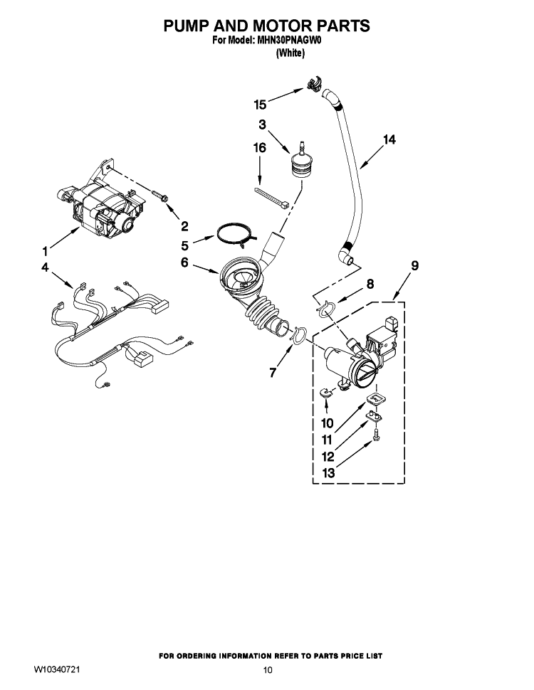 PUMP AND MOTOR PARTS Diagram and Parts List for MHN30PNAGW0  Maytag Washer