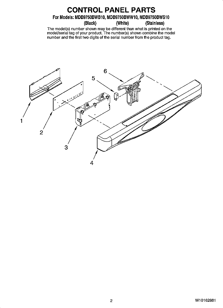 CONTROL PANEL PARTS Diagram and Parts List for MDB9750BWW10  Maytag Dishwasher