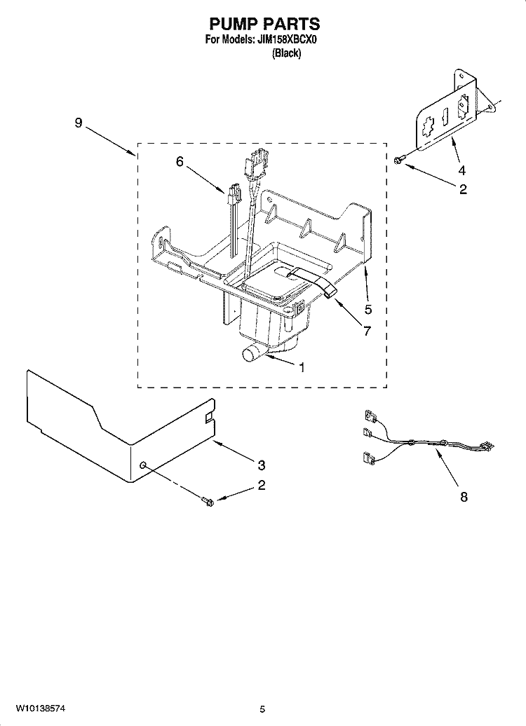 PUMP PARTS Diagram and Parts List for JIM158XBCX0  Jenn-Air Ice Maker