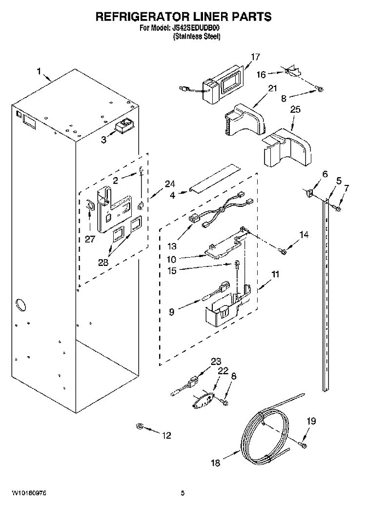 REFRIGERATOR LINER PARTS Diagram and Parts List for JS42SEDUDB00  Jenn-Air Refrigerator