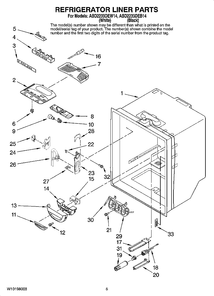 REFRIGERATOR LINER PARTS Diagram and Parts List for ABD2233DEB14  Amana Refrigerator