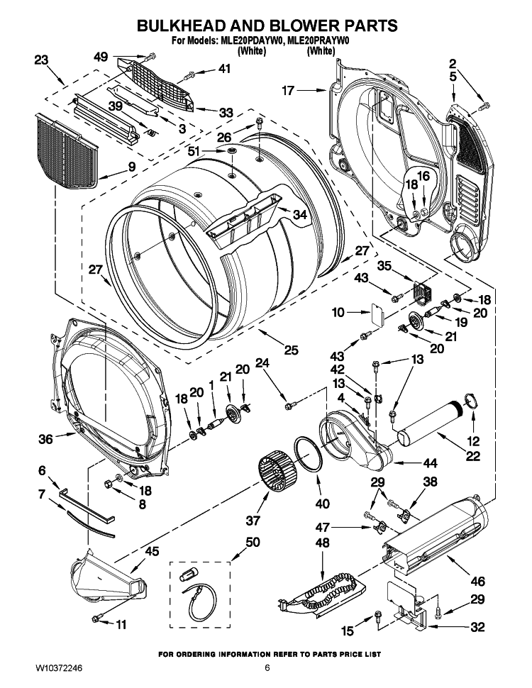 BULKHEAD AND BLOWER PARTS Diagram and Parts List for MLE20PDAYW0  Maytag Washer Dryer Combo