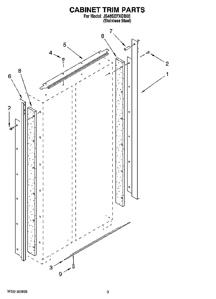CABINET TRIM PARTS Diagram and Parts List for JS48SEFXDB00  Jenn-Air Refrigerator