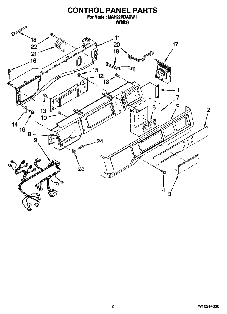 CONTROL PANEL PARTS Diagram and Parts List for MAH22PDAXW1  Maytag Washer