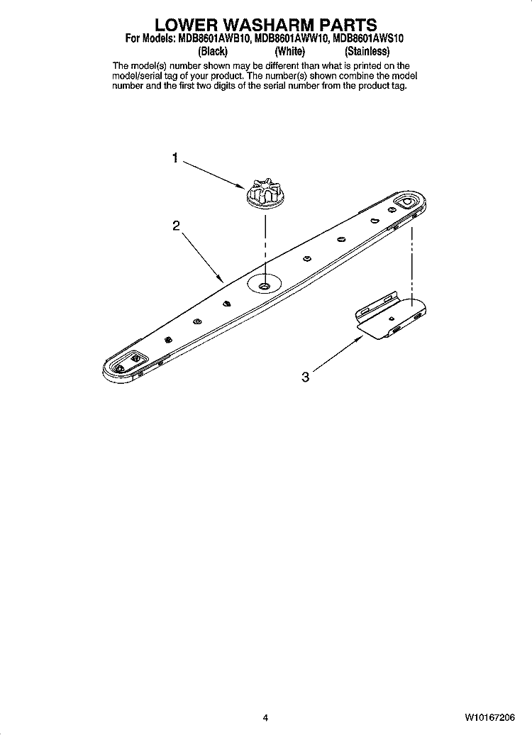 LOWER WASHARM PARTS Diagram and Parts List for MDB8601AWW10  Maytag Dishwasher