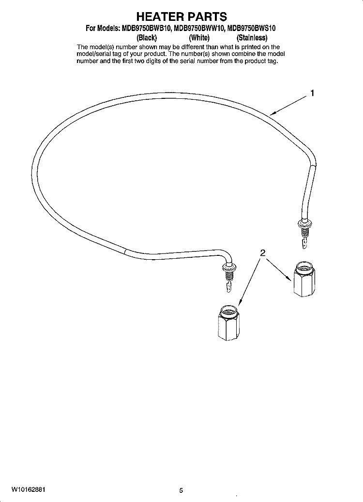 HEATER PARTS Diagram and Parts List for MDB9750BWW10  Maytag Dishwasher