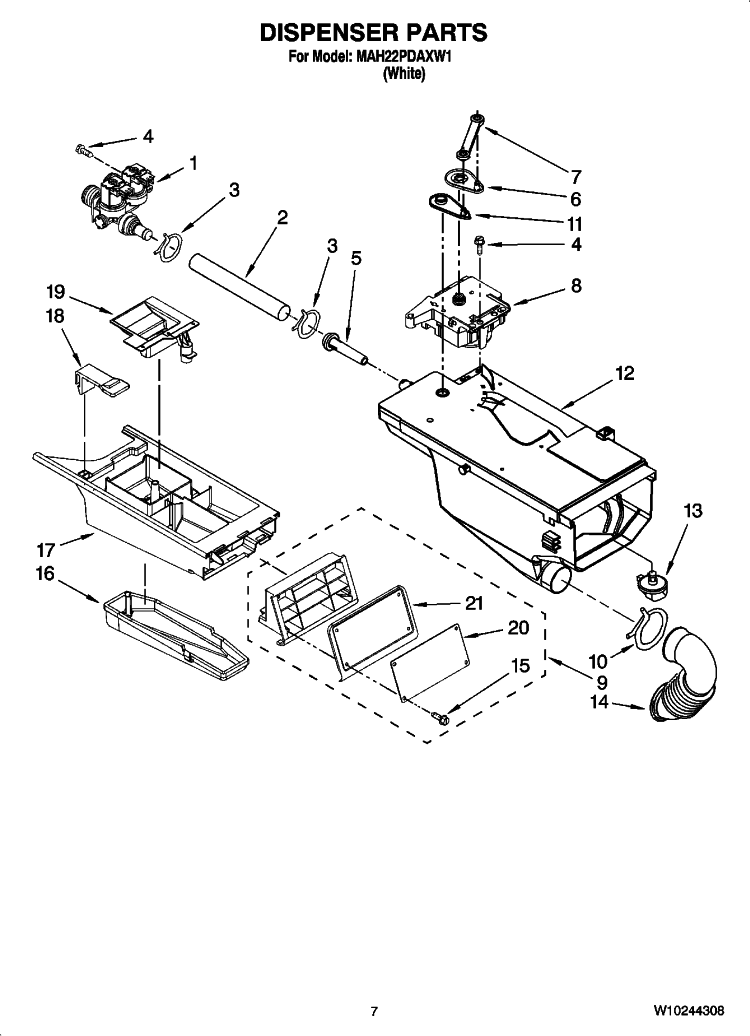 DISPENSER PARTS Diagram and Parts List for MAH22PDAXW1  Maytag Washer