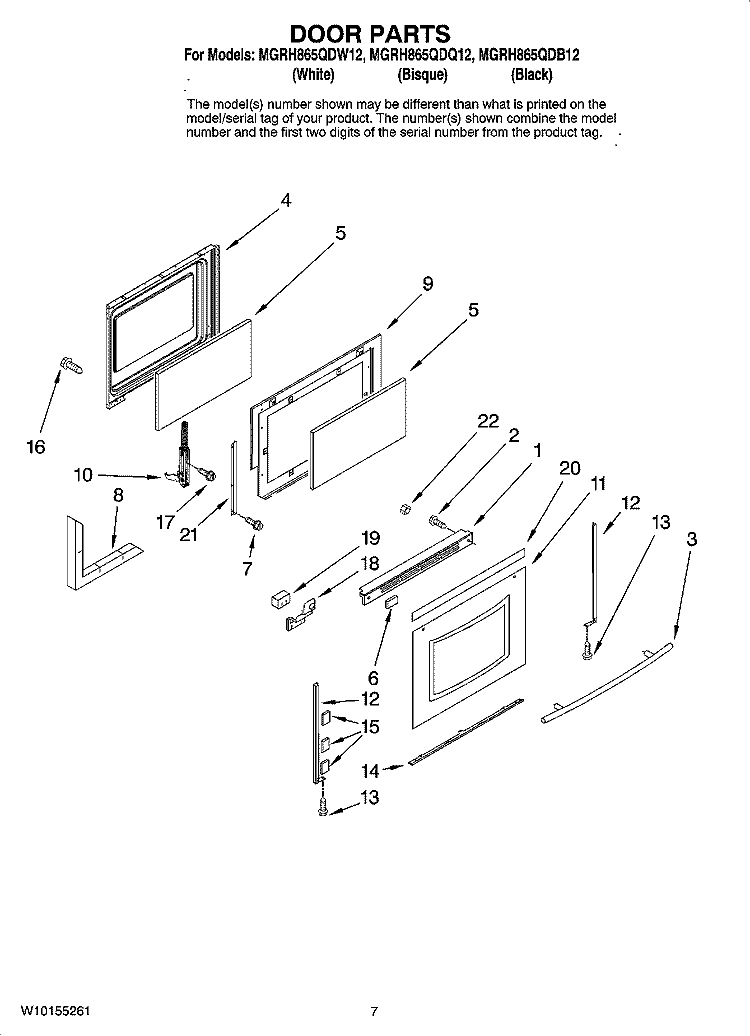 DOOR PARTS Diagram and Parts List for MGRH865QDB12  Maytag Range
