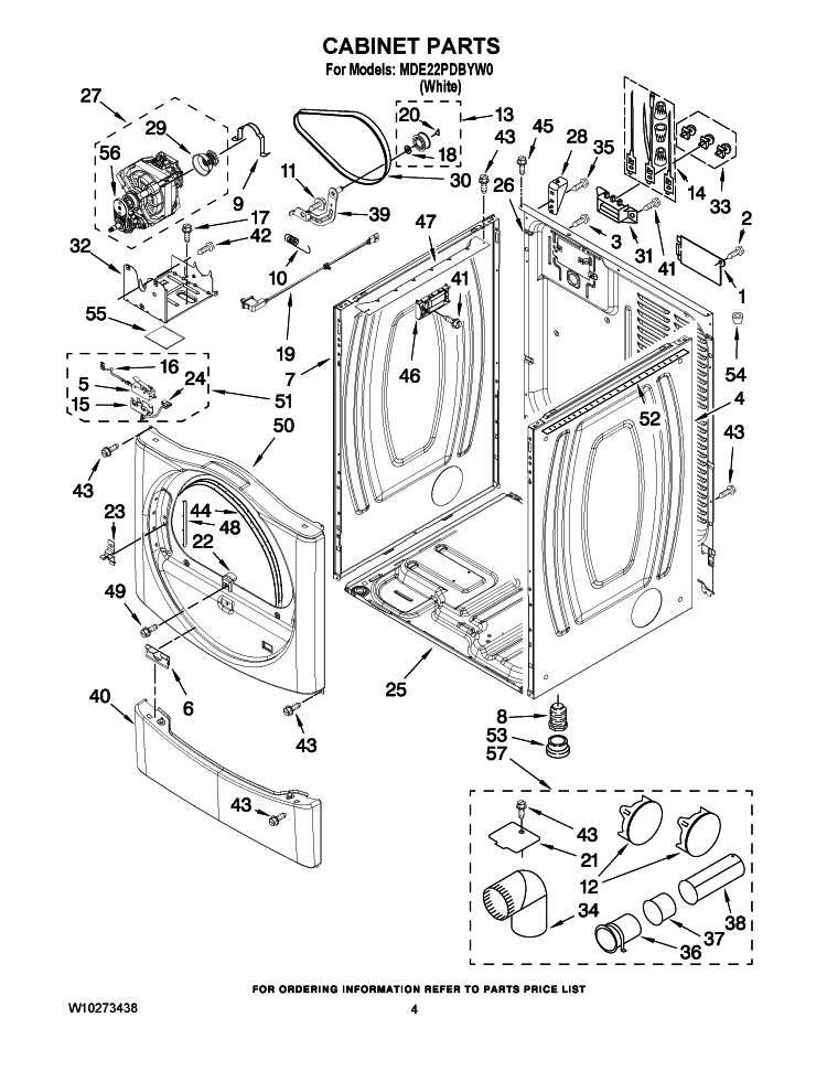 CABINET PARTS Diagram and Parts List for MDE22PDBYW0  Maytag Dryer