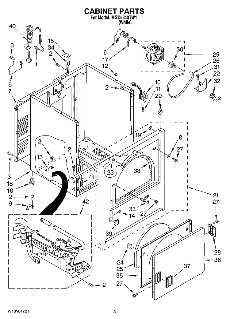 CABINET PARTS Diagram and Parts List for MGD5840TW1  Maytag Dryer