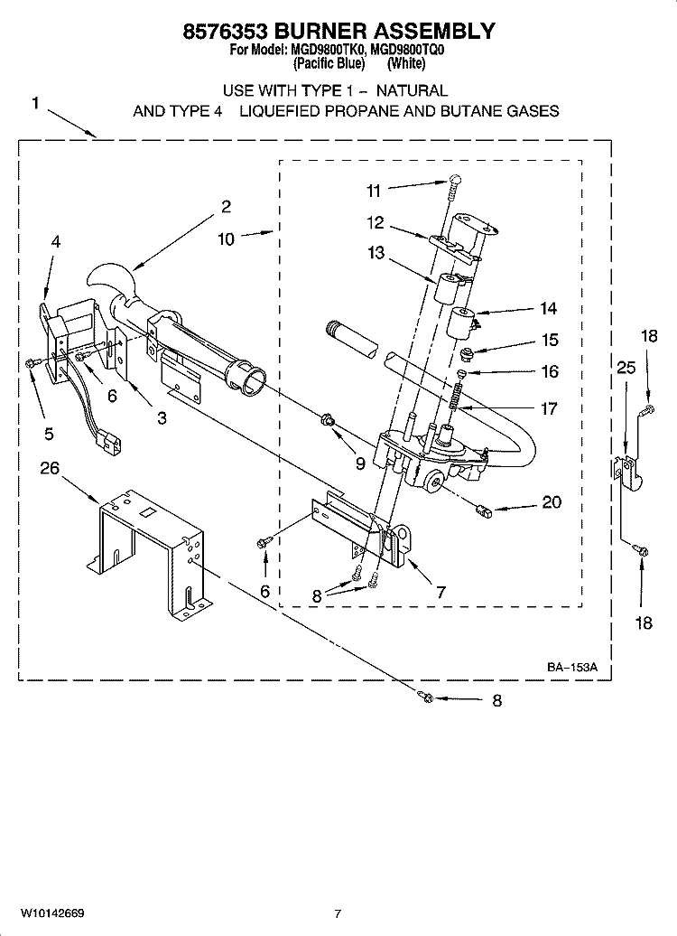 8576353 BURNER ASSEMBLY Diagram and Parts List for MGD9800TQ0  Maytag Dryer