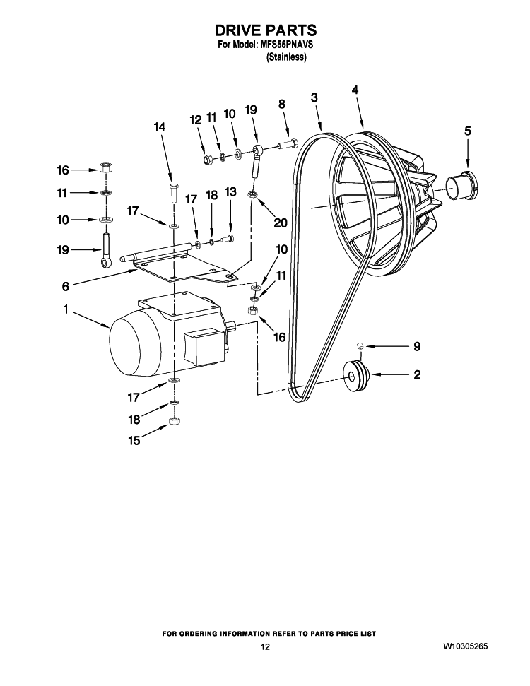 DRIVE PARTS Diagram and Parts List for MFS55PNAVS  Maytag Washer