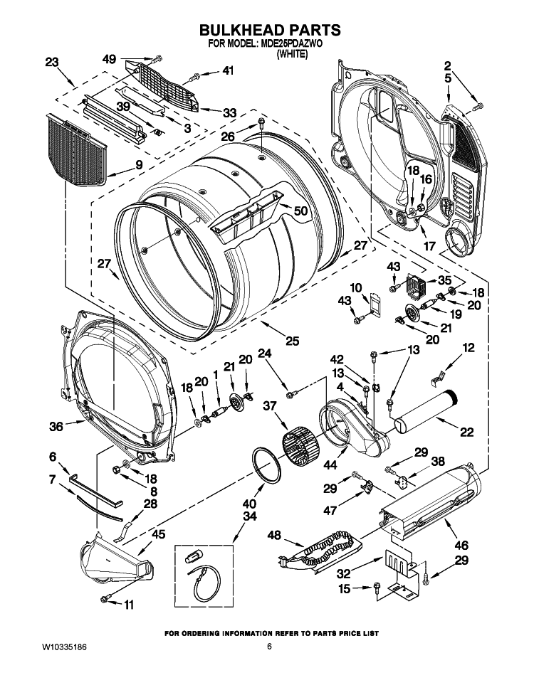 BULKHEAD PARTS Diagram and Parts List for MDE25PDAZWO  Maytag Dryer