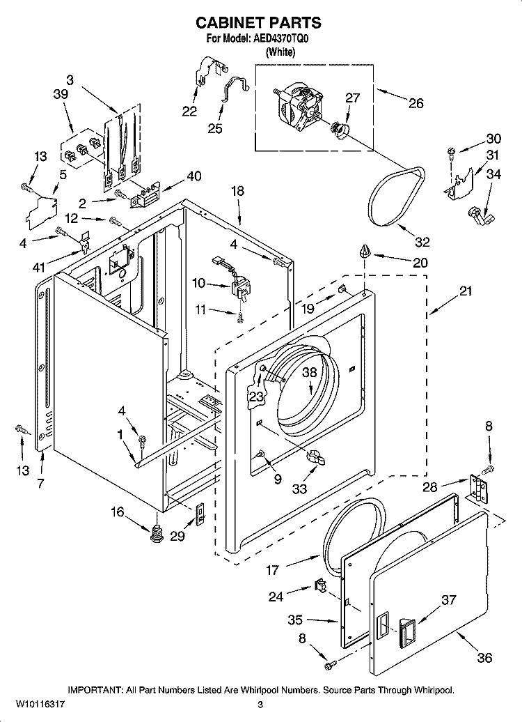 CABINET PARTS Diagram and Parts List for AED4370TQ0  Admiral Dryer