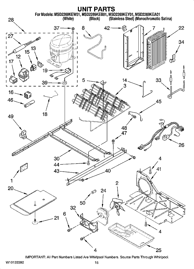 UNIT PARTS Diagram and Parts List for MSD2269KEW01  Maytag Refrigerator