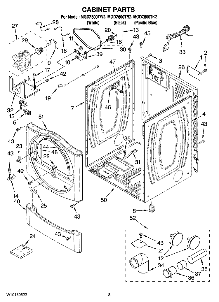 CABINET PARTS Diagram and Parts List for MGDZ600TK2  Maytag Dryer