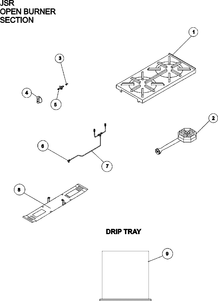 JSR OPEN BURNER Diagram and Parts List for JSR48GT36  Maytag Range