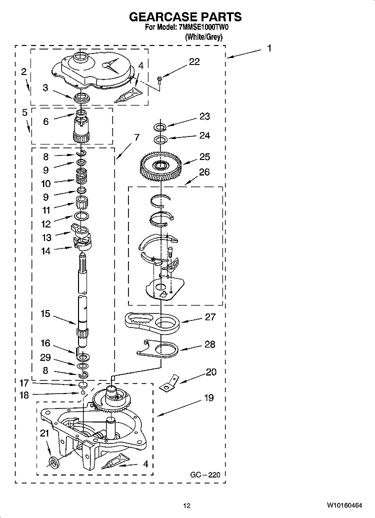 GEARCASE PARTS, OPTIONAL PARTS (NOT INCLUDED) Diagram and Parts List for 7MMSE1000TW0  Maytag Washer