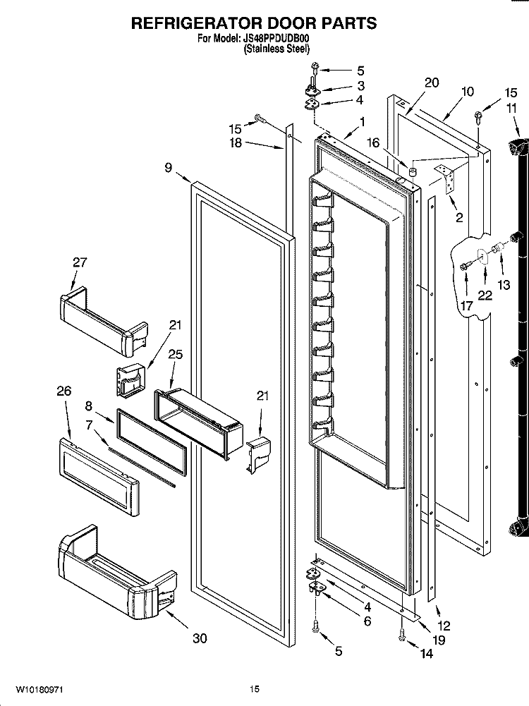 REFRIGERATOR DOOR PARTS Diagram and Parts List for JS48PPDUDB00  Jenn-Air Refrigerator