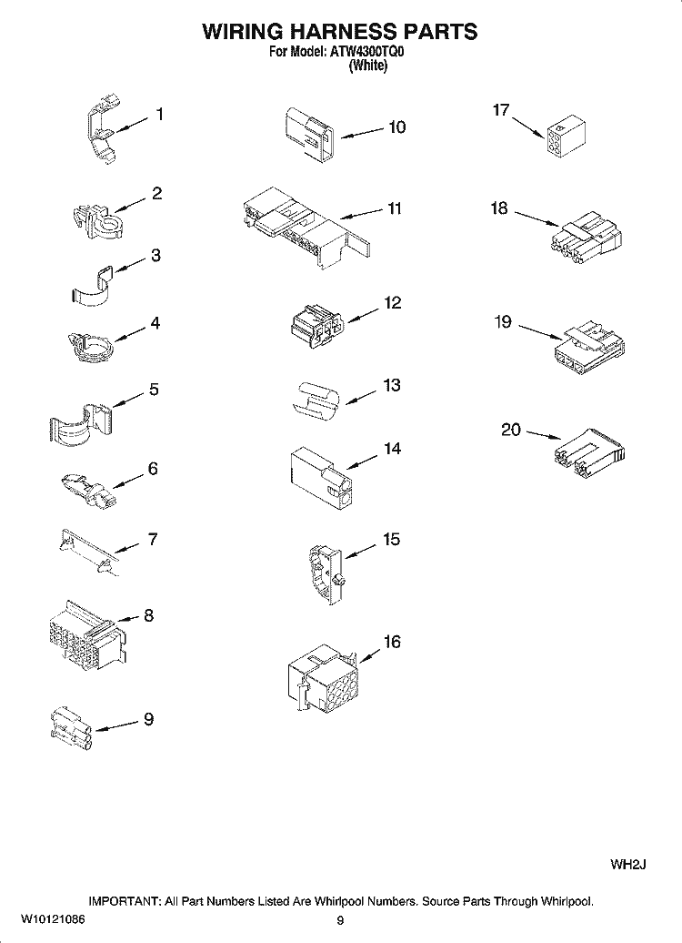 WIRING HARNESS PARTS Diagram and Parts List for ATW4300TQ0  Admiral Washer