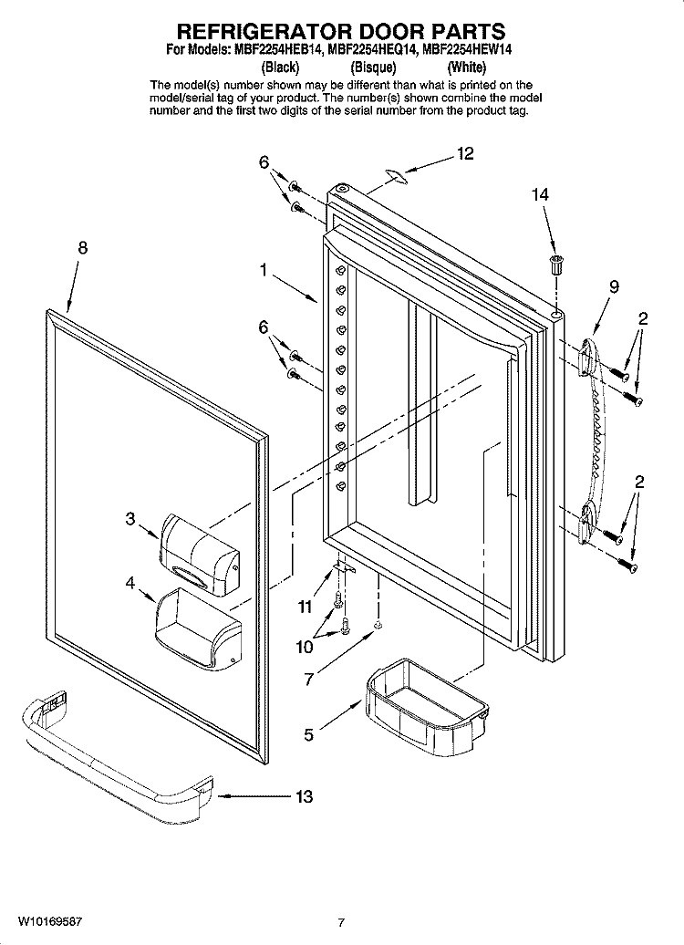 REFRIGERATOR DOOR PARTS Diagram and Parts List for MBF2254HEB14  Maytag Refrigerator