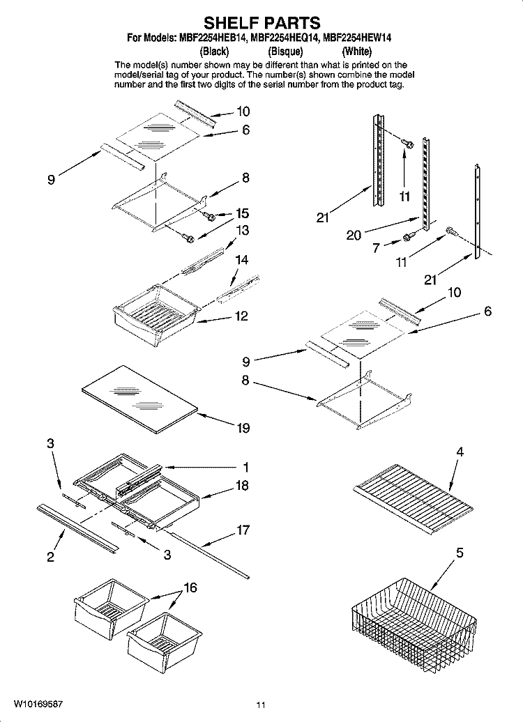 SHELF PARTS Diagram and Parts List for MBF2254HEB14  Maytag Refrigerator