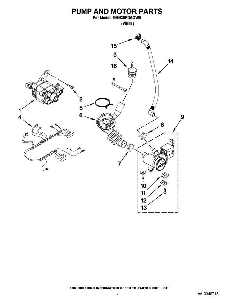 PUMP AND MOTOR PARTS Diagram and Parts List for MHN30PDAGW0  Maytag Washer