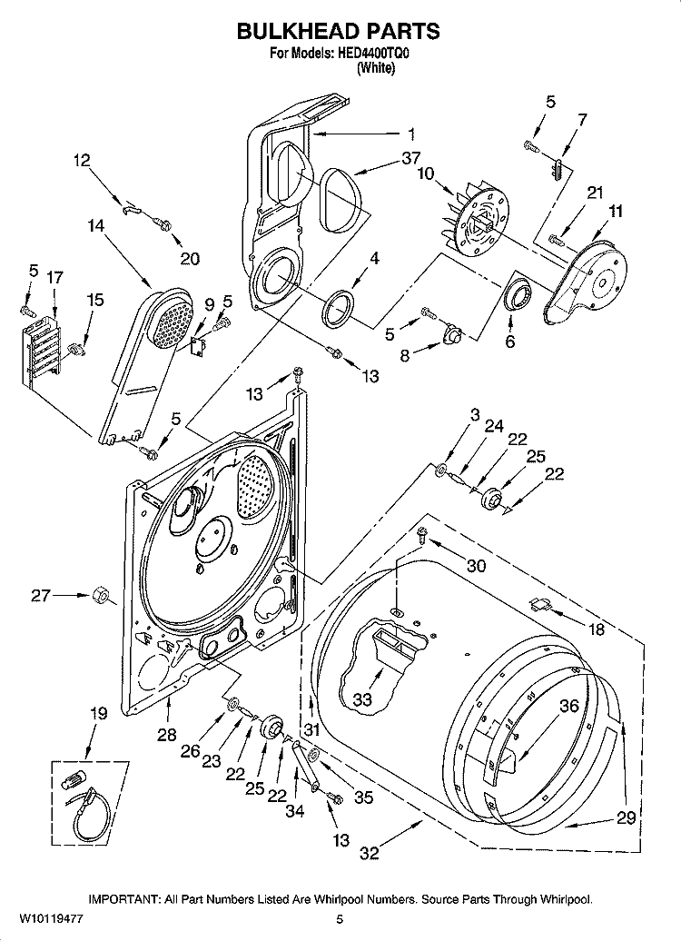 BULKHEAD PARTS, OPTIONAL PARTS (NOT INCLUDED) Diagram and Parts List for HED4400TQ0  Magic Chef Dryer