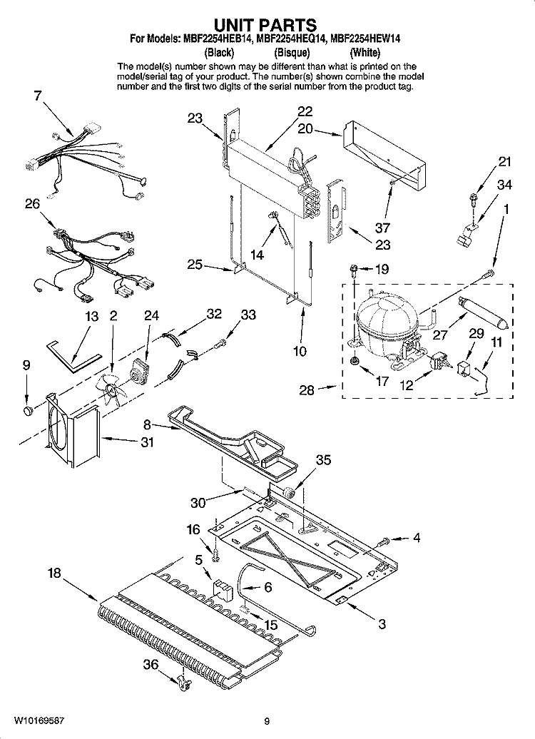 UNIT PARTS Diagram and Parts List for MBF2254HEB14  Maytag Refrigerator