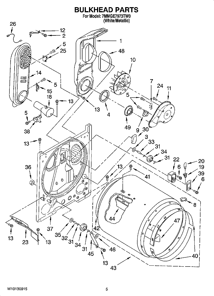 BULKHEAD PARTS Diagram and Parts List for 7MMGE7973TW0  Maytag Dryer