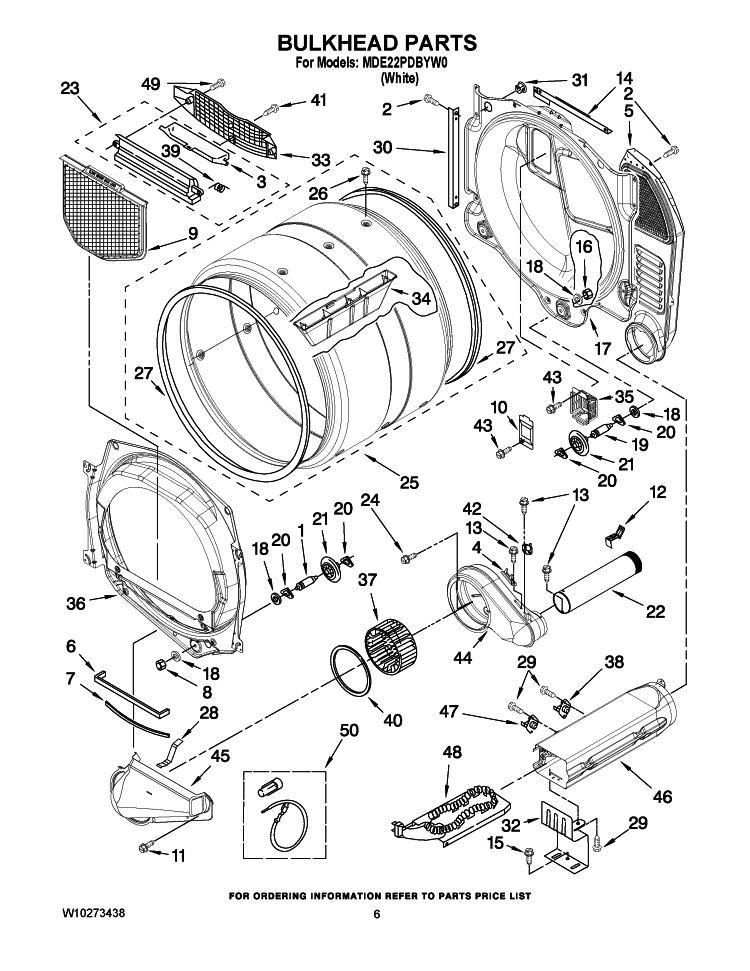 BULKHEAD PARTS Diagram and Parts List for MDE22PDBYW0  Maytag Dryer