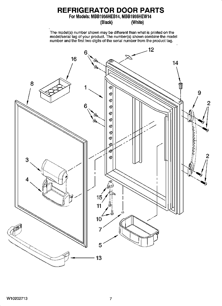 REFRIGERATOR DOOR PARTS Diagram and Parts List for MBB1956HEW14  Maytag Refrigerator