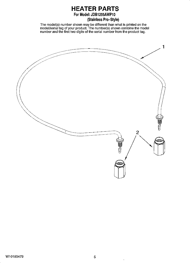 HEATER PARTS Diagram and Parts List for JDB1255AWP10  Jenn-Air Dishwasher